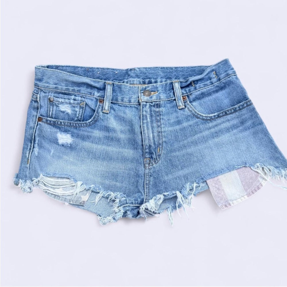 Denim & Supply Ralph Lauren Blue Jean Shorts Distressed Frayed Hem